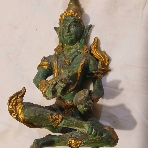 Handmade deities used, set of 4, gilded bronze