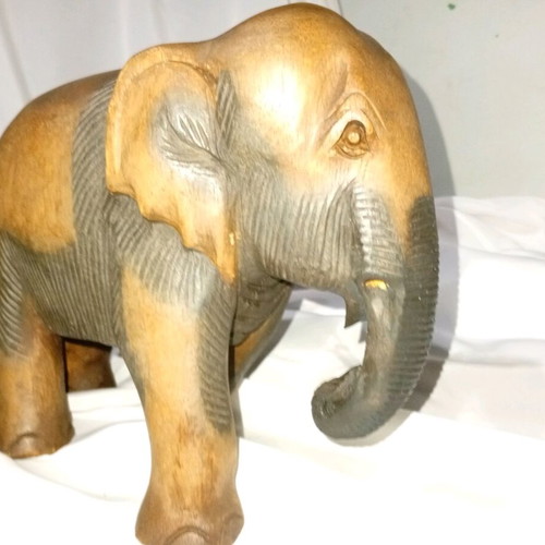 Pair of vintage handmade elephants used, solid dark wood