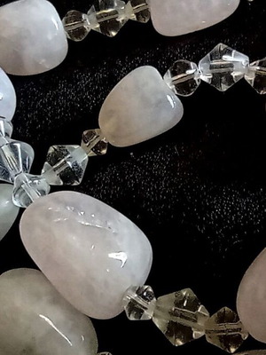 Vintage Handmade Necklace with Natural Rose Quartz and Faceted Crystals 59cm