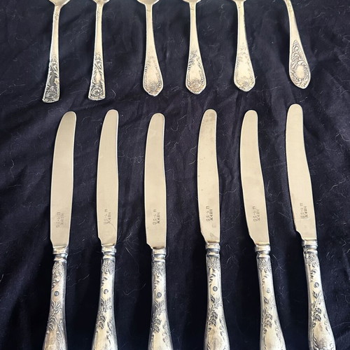Vintage Soviet Cutlery Set 24 Pieces Used, Silver-Plated Melchior USSR 1970s