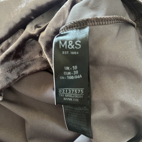 Marks & Spencer satin velvet short-sleeve blouse used, size M 38 10, gray beige