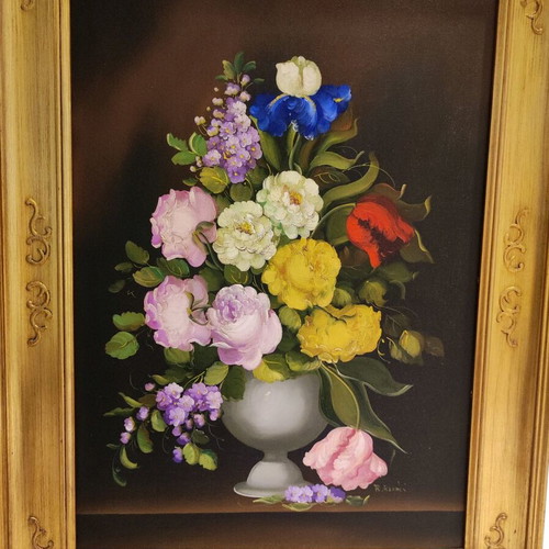 R.Rosini painting artwork used, vintage with golden carved frame