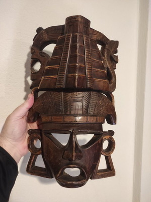 Vintage wooden handmade Mayan Warrior God Kukulkan mask 38x24cm like new