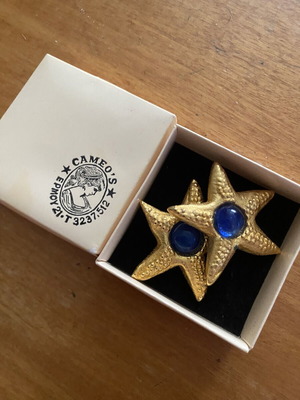 Cameo vintage σκουλαρίκια κλιπ αστερίας με μπλε πέτρα