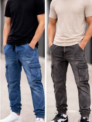 Men's cargo jeans new, blue and graphite