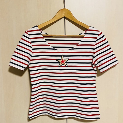 M&S striped lycra blouse new, white with blue and red stripes