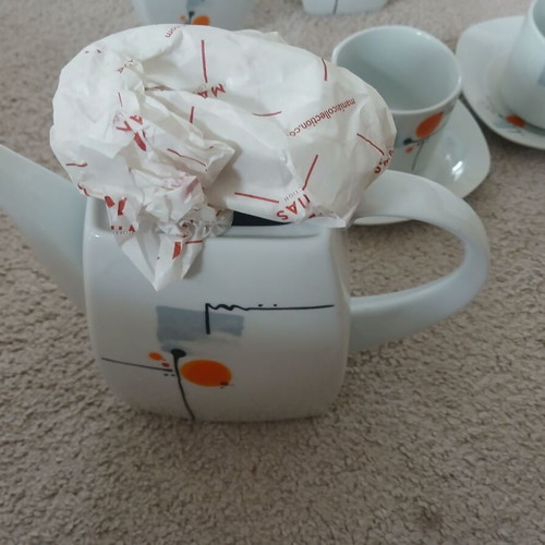 Tea set new with teapot, containers and 6 cups