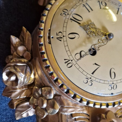 Swedish Wooden Replica Rokoko Wall Clock used
