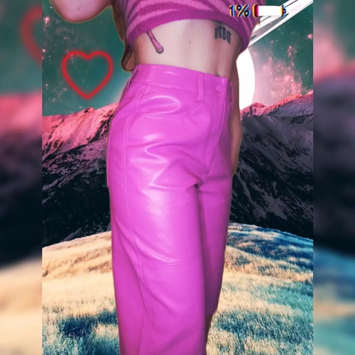 LeGer PU leather cropped pants new, pink, size S
