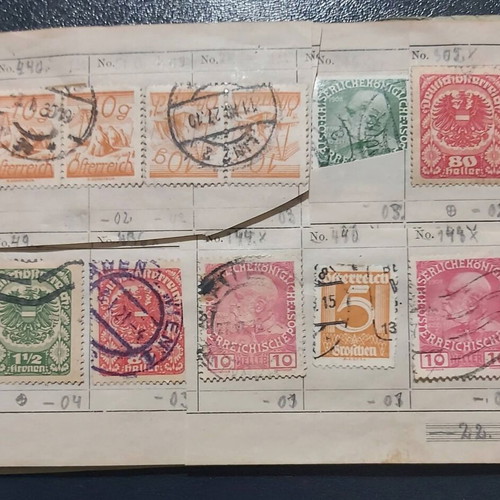 Stamp album used with Austrian stamps, all sealed with hinges