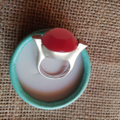 Steel solitaire ring with pink zircon color like new
