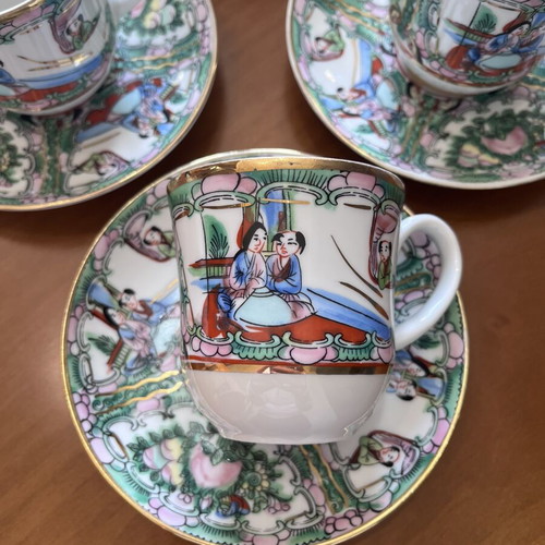 Vintage Chinese Famille Rose Medallion Teacup and Saucer set porcelain