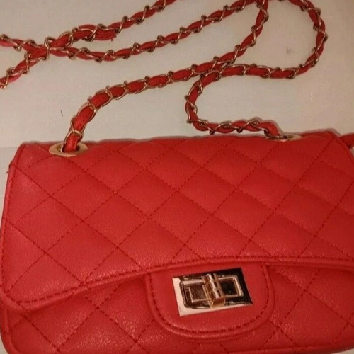Red small crossbody bag like new with gold details