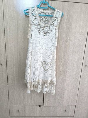 Two-in-One Dress like new, beige with gold lace details