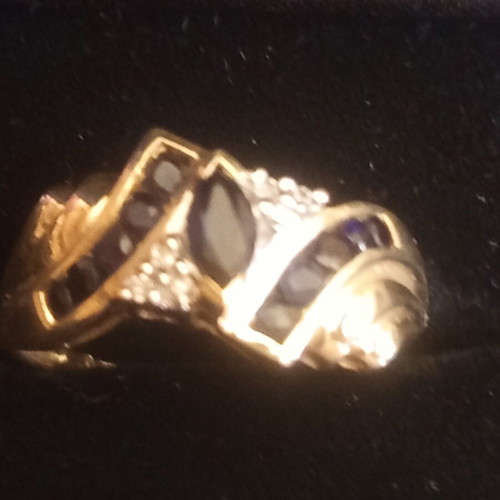 Gold ring with sapphire and diamond, like new, 10k vintage cocktail