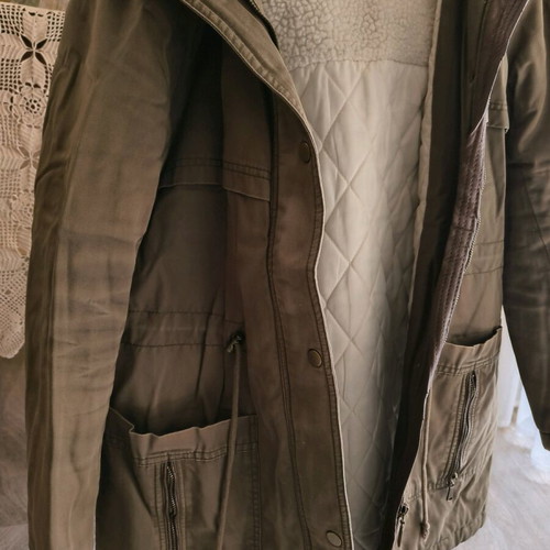 Khaki parka jacket used, size large