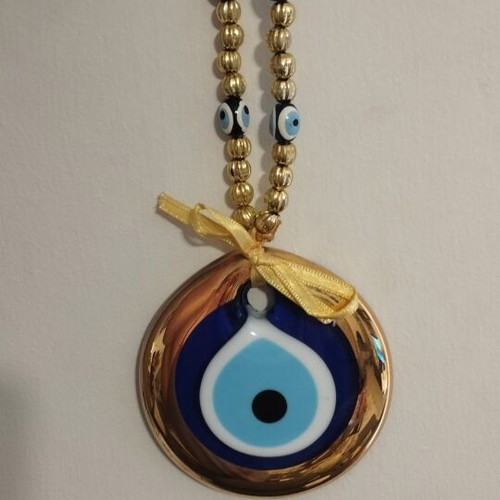 Handmade glass wall eye Candymosa 3.5 inches with gold wreath, like new