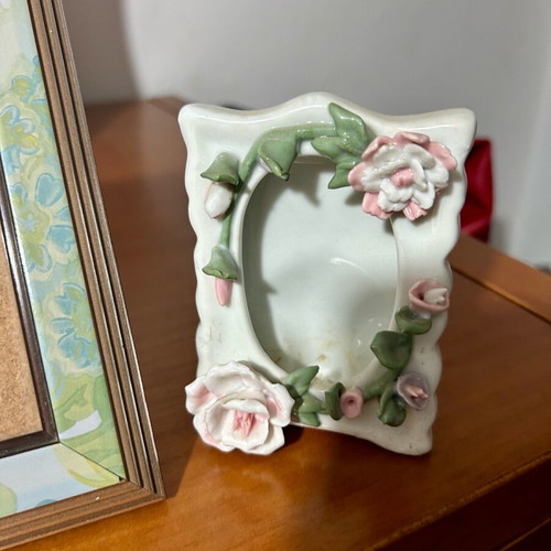 Photo frames wooden and ceramic new, set of 2 pieces