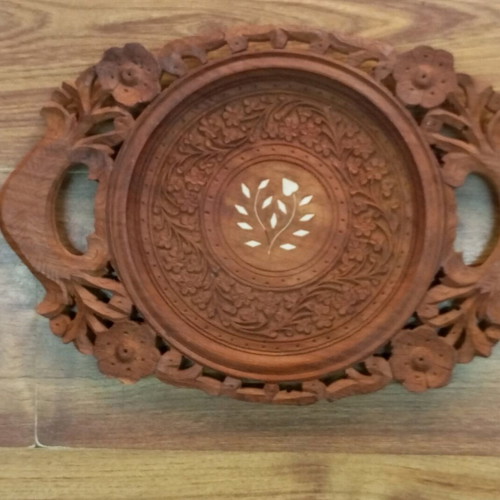 Vintage carved wooden tray like new with floral details