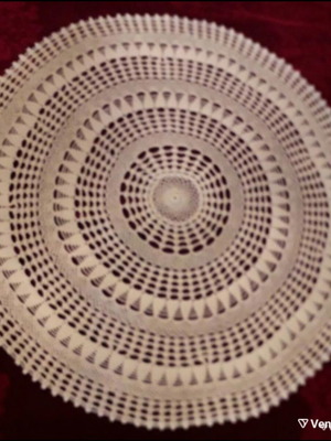 Handmade crochet doily in ecru color, diameter 0.75 m, new