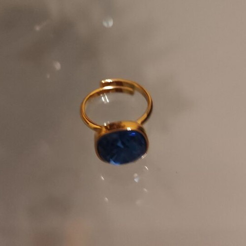 Stainless Steel Ring with Large Blue Stone Gold Color
