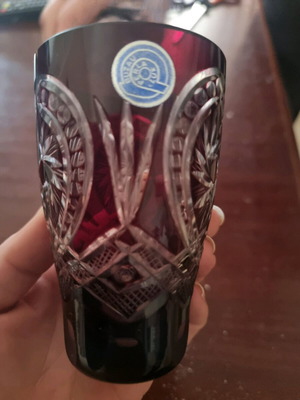 Crystal set of 6 glasses and vase with amethyst cut new