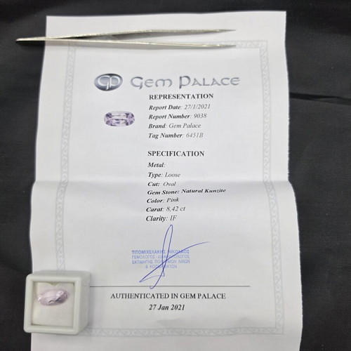 Natural Kunzite 8.42ct Oval Cut pink IF certified Gem Palace