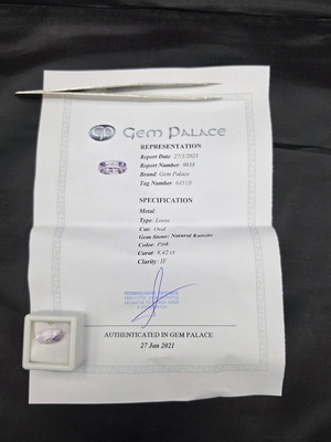 Natural Kunzite 8.42ct Oval Cut pink IF certified Gem Palace