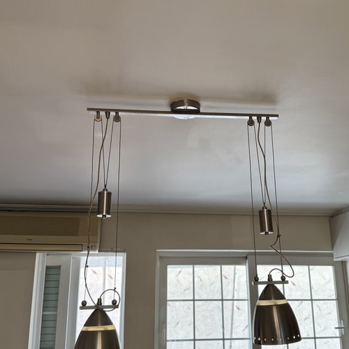 Double Inox Pendant Light like new, modern industrial design