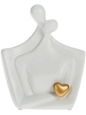Decorative statue ceramic white hugging couple with golden heart new