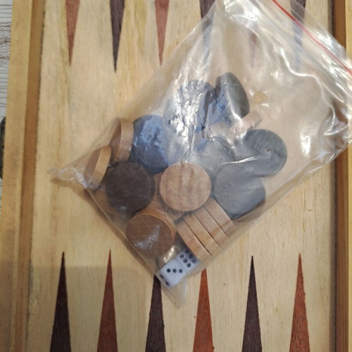 Wooden backgammon medium size used with pieces and dice