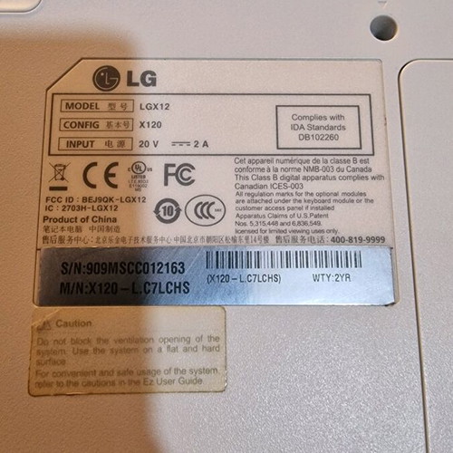LG X120 laptop used with Intel Atom N270, 10.1 inch screen, WiFi, camera