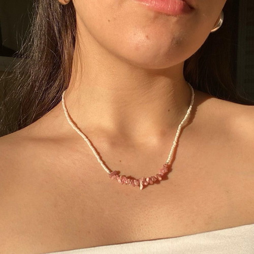 Handmade boho necklace with rhodochrosite chips made to order