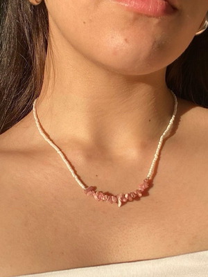 Handmade boho necklace with rhodochrosite chips made to order