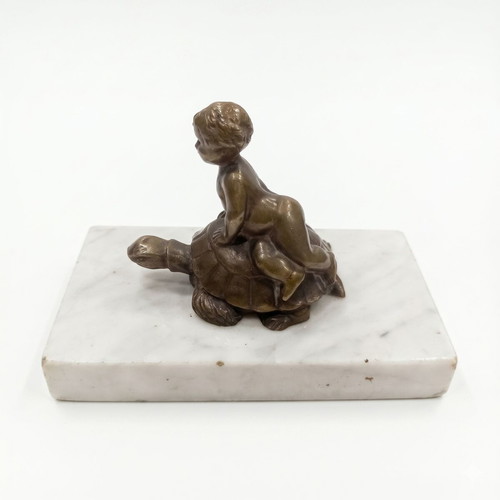 Bronze Presse-Papier Festina Lente with Putto on Turtle, Excellent Condition