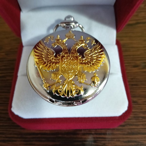 Pocket watch pendant with double-headed eagle in luxury gift box