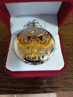 Pocket watch pendant with double-headed eagle in luxury gift box