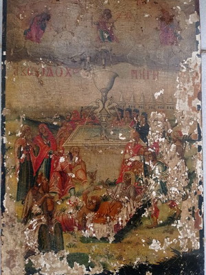 Zoodochos Pigi Antique Painting used, oil on wood 1833