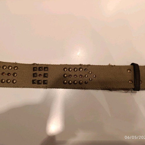Beige fabric belt with studs and rhinestones, Y2K Boho Grunge style