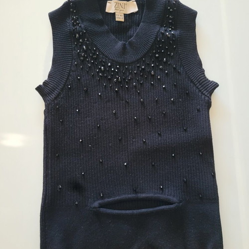 Zini women's knit crop top with embroidered stones, like new, black