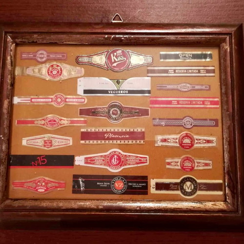 Collectible cigar bands framed with rare brands