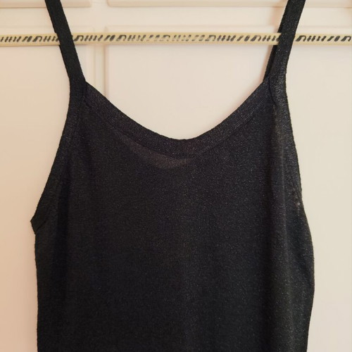 Julia Bergovich black sleeveless knit top with silver thread XL