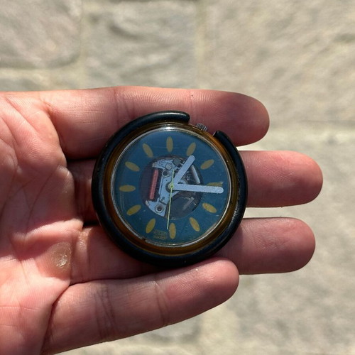 Vintage POP Swatch “Catcher in the Rhye” watch, blue and yellow