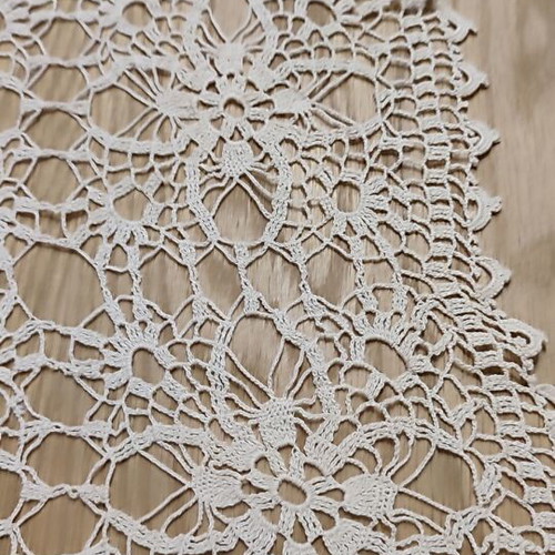 Handmade beige crochet table runner with two napkins, new