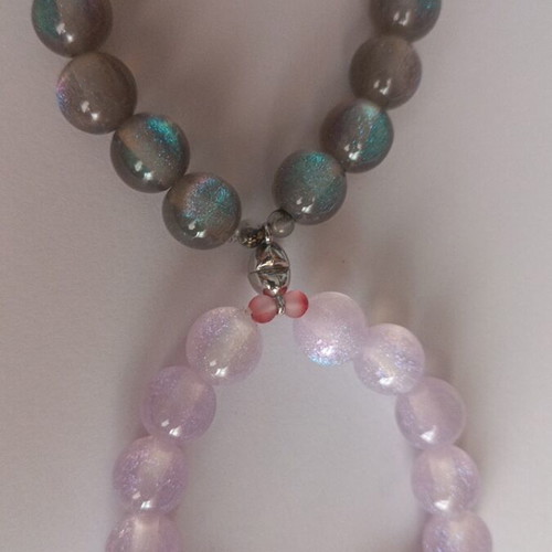 Bracelets with holographic beads and magnetic heart, new