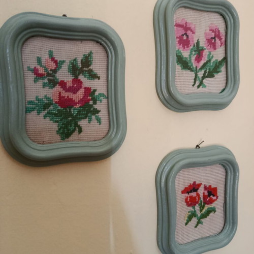 Set of 3 small vintage embroidered frames