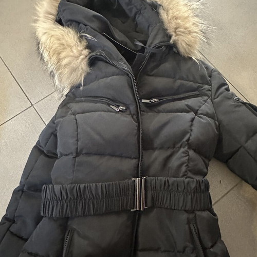 Black warm jacket with belt, size M