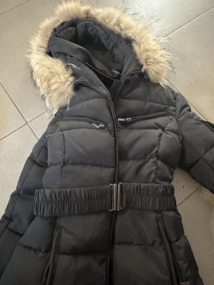 Black warm jacket with belt, size M