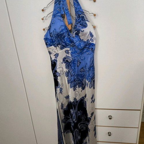 Mikael satin dress white-black with blue beads size M like new
