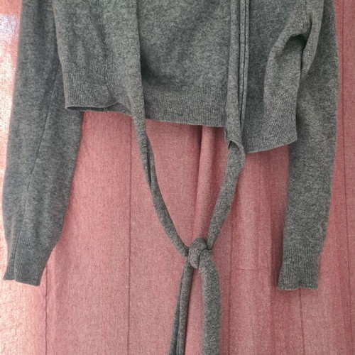 Benetton grey bolero cardigan with long ties